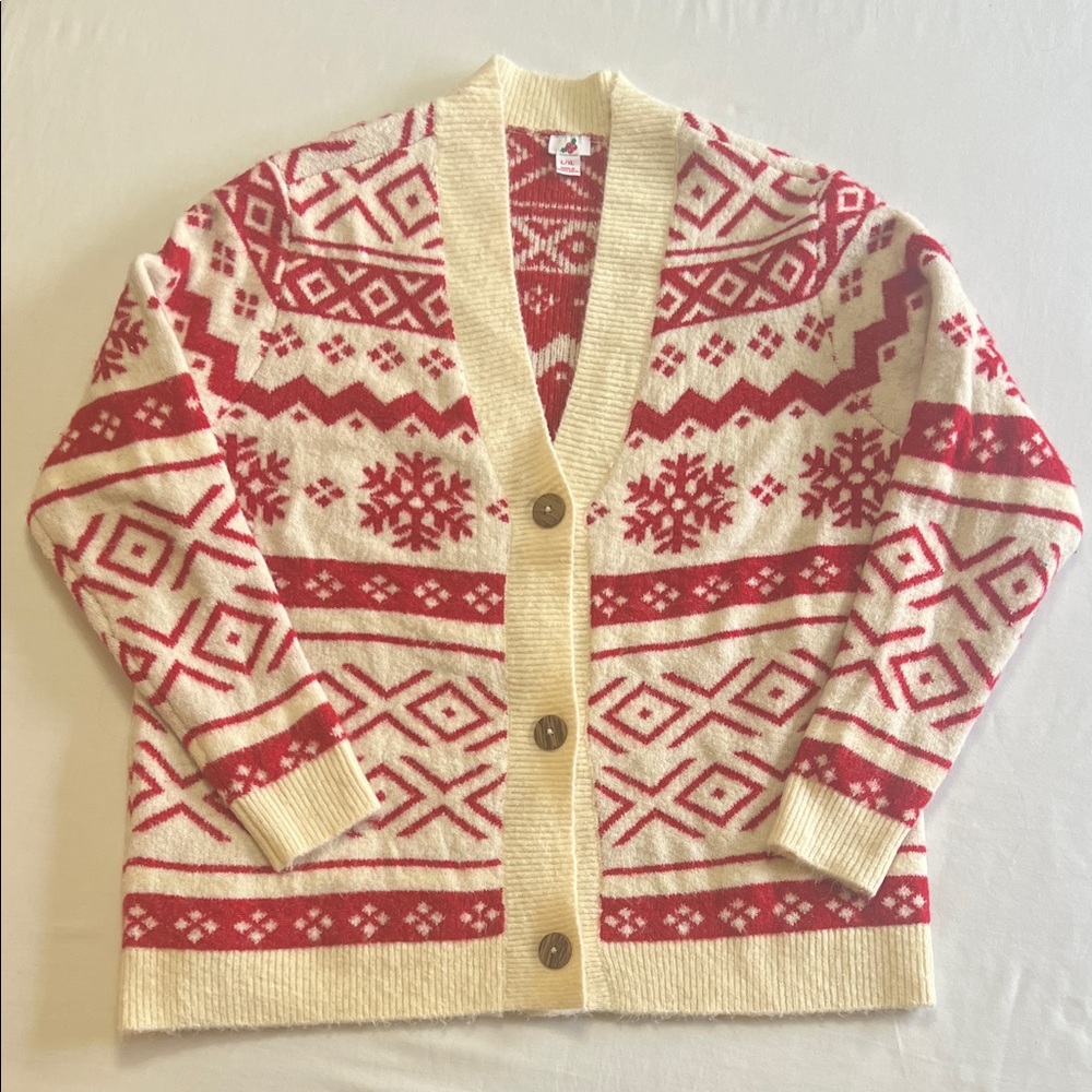Cozy Red & Cream  Cardigan Sweater